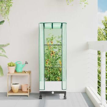 ARDEBO.de - Gartenplanter mit Gewächshausabdeckung und Rädern Weiß PP