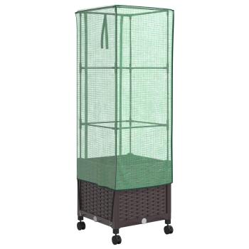 Gartenplanter mit Gewächshausabdeckung und Rädern Braun PP