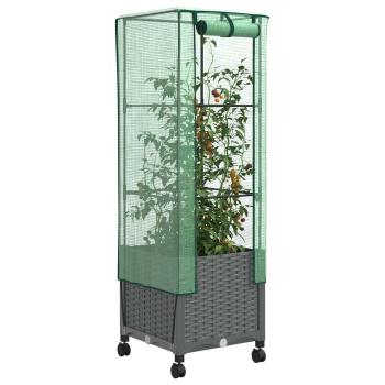 Gartenplanter mit Gewächshausabdeckung und Rädern Hellgrau PP