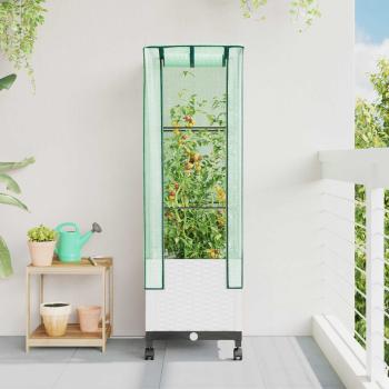 ARDEBO.de - Gartenplanter mit Gewächshausabdeckung und Rädern Weiß PP