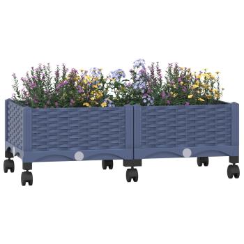 Gartenpflanzer mit Rädern Blaugrau 80 x 40 x 33 cm PP