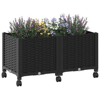 Gartenpflanzer mit Rädern Schwarz 80 x 40 x 44 cm PP