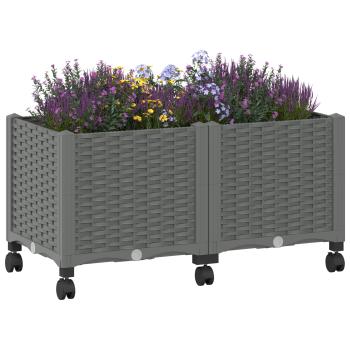 Gartenpflanzer mit Rädern Hellgrau 80 x 40 x 48 cm PP