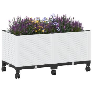 Gartenpflanzer mit Rädern Weiß 80 x 40 x 48 cm PP