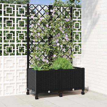 ARDEBO.de - Pflanzkübel mit Spalier und Rädern Schwarz 80 x 40 x 146 cm PP