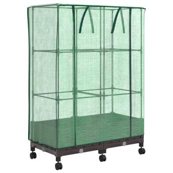 Gartenplanter mit Gewächshausabdeckung und Rädern 2 stk. Braun
