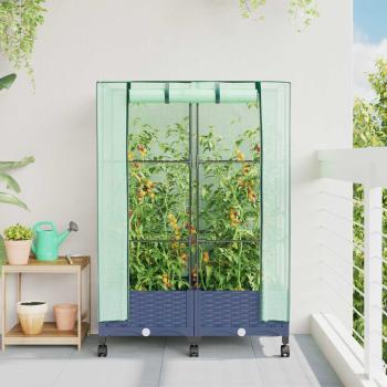 ARDEBO.de - Gartenplanter mit Gewächshausabdeckung und Rädern 2 stk. PP