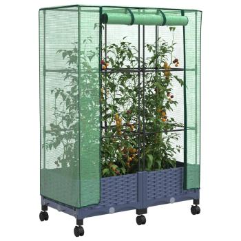 Gartenplanter mit Gewächshausabdeckung und Rädern 2 stk. PP