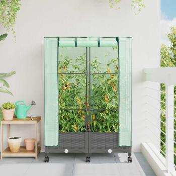 ARDEBO.de - Gartenplanter mit Gewächshausabdeckung und Rädern 2 stk. PP