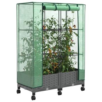 Gartenplanter mit Gewächshausabdeckung und Rädern 2 stk. PP