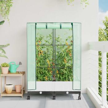 ARDEBO.de - Gartenplanter mit Gewächshausabdeckung und Rädern 2 stk. Weiß