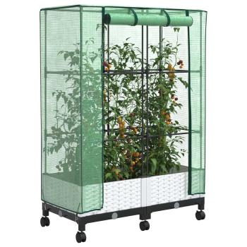 Gartenplanter mit Gewächshausabdeckung und Rädern 2 stk. Weiß