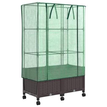 Gartenplanter mit Gewächshausabdeckung und Rädern 2 stk. Braun