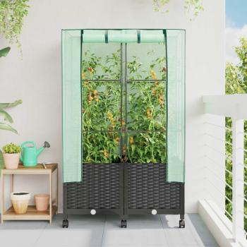 ARDEBO.de - Gartenplanter mit Gewächshausabdeckung und Rädern 2 stk. PP
