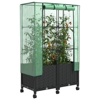 Gartenplanter mit Gewächshausabdeckung und Rädern 2 stk. PP