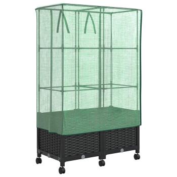 Gartenplanter mit Gewächshausabdeckung und Rädern 2 stk. PP