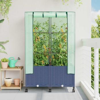 ARDEBO.de - Gartenplanter mit Gewächshausabdeckung und Rädern 2 stk. PP