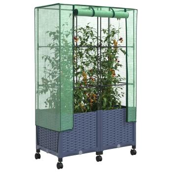 Gartenplanter mit Gewächshausabdeckung und Rädern 2 stk. PP