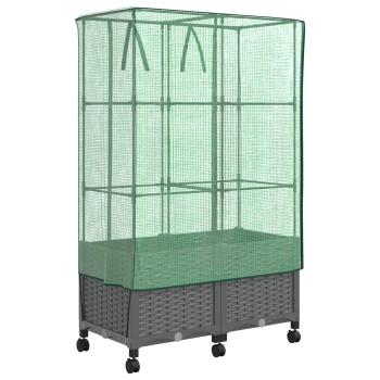 Gartenplanter mit Gewächshausabdeckung und Rädern 2 stk. PP