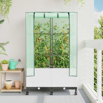 ARDEBO.de - Gartenplanter mit Gewächshausabdeckung und Rädern 2 stk. Weiß