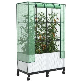 Gartenplanter mit Gewächshausabdeckung und Rädern 2 stk. Weiß