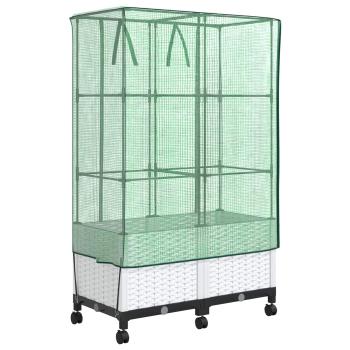 Gartenplanter mit Gewächshausabdeckung und Rädern 2 stk. Weiß