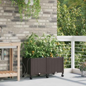 ARDEBO.de - Garten Blumenkübel mit Bewässerung und Rädern 2 Stk. Braun PP
