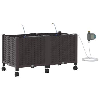 Garten Blumenkübel mit Bewässerung und Rädern 2 Stk. Braun PP