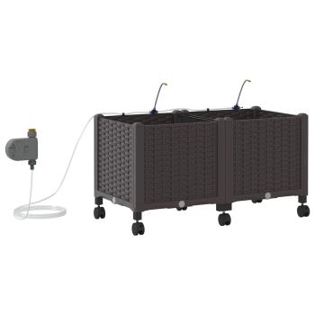 Garten Blumenkübel mit Bewässerung und Rädern 2 Stk. Braun PP