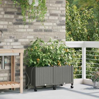 ARDEBO.de - Garten Blumenkübel mit Bewässerung und Rädern 2 Stk. Hellgrau