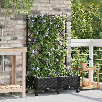 ARDEBO.de - Garten Blumenkübel mit Bewässerung und Rädern 2 Stk. Schwarz PP