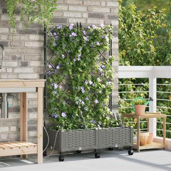 ARDEBO.de - Garten Blumenkübel mit Bewässerung und Rädern 2 Stk. Hellgrau