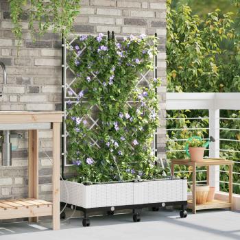 ARDEBO.de - Garten Blumenkübel mit Bewässerung und Rädern 2 Stk. Weiß PP