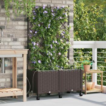 ARDEBO.de - Garten Blumenkübel mit Bewässerung und Rädern 2 Stk. Braun PP