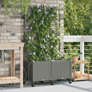 ARDEBO.de - Garten Blumenkübel mit Bewässerung und Rädern 2 Stk. Hellgrau