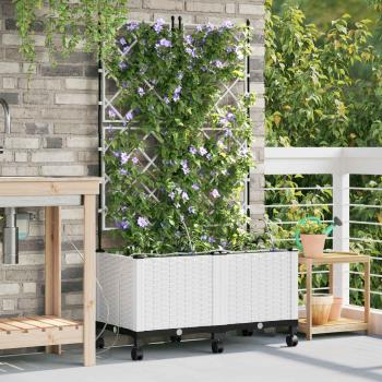 ARDEBO.de - Garten Blumenkübel mit Bewässerung und Rädern 2 Stk. Weiß PP