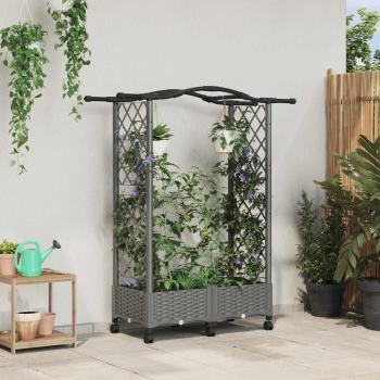ARDEBO.de - Hochbeet mit Rankgitter und Dach Hellgrau 124 x 40 x 129 cm PP