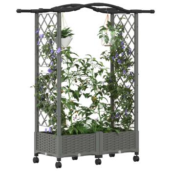 Hochbeet mit Rankgitter und Dach Hellgrau 124 x 40 x 129 cm PP