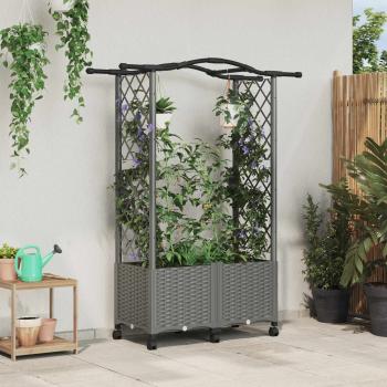 ARDEBO.de - Hochbeet mit Rankgitter und Dach Hellgrau 125 x 40 x 144 cm PP