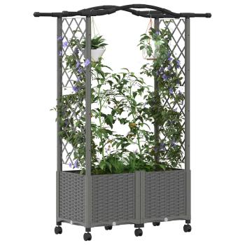 Hochbeet mit Rankgitter und Dach Hellgrau 125 x 40 x 144 cm PP