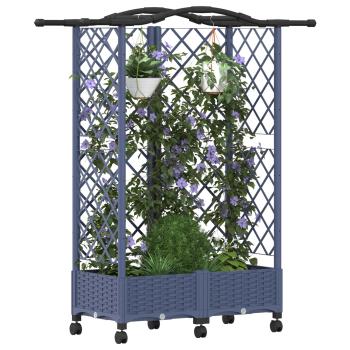 Hochbeet mit Rankgitter und Dach Grau 124 x 40 x 129 cm PP