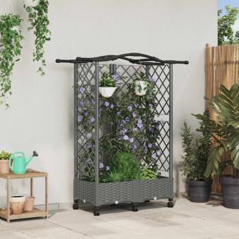 ARDEBO.de - Hochbeet mit Rankgitter und Dach Hellgrau 124 x 40 x 129 cm PP