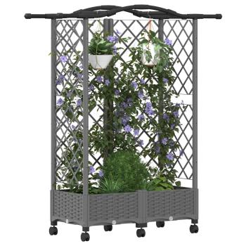 Hochbeet mit Rankgitter und Dach Hellgrau 124 x 40 x 129 cm PP