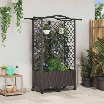 ARDEBO.de - Hochbeet mit Rankgitter und Dach Braun 122 x 40 x 144 cm PP