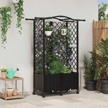 ARDEBO.de - Hochbeet mit Rankgitter und Dach Schwarz 122 x 40 x 144 cm PP