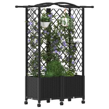 Hochbeet mit Rankgitter und Dach Schwarz 122 x 40 x 144 cm PP