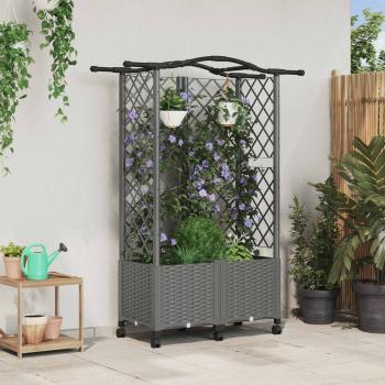 ARDEBO.de - Hochbeet mit Rankgitter und Dach Hellgrau 122 x 40 x 144 cm PP
