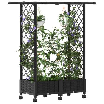 Hochbeet mit Rankgitter und Dach Schwarz 122,5 x 40 x 127 cm PP
