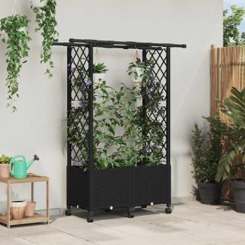 ARDEBO.de - Hochbeet mit Rankgitter und Dach Schwarz 124,5 x 40 x 142 cm PP