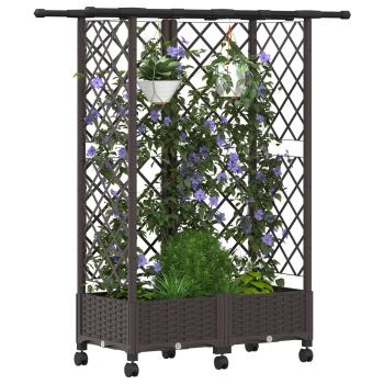 Hochbeet mit Rankgitter und Dach Braun 124 x 40 x 127 cm PP